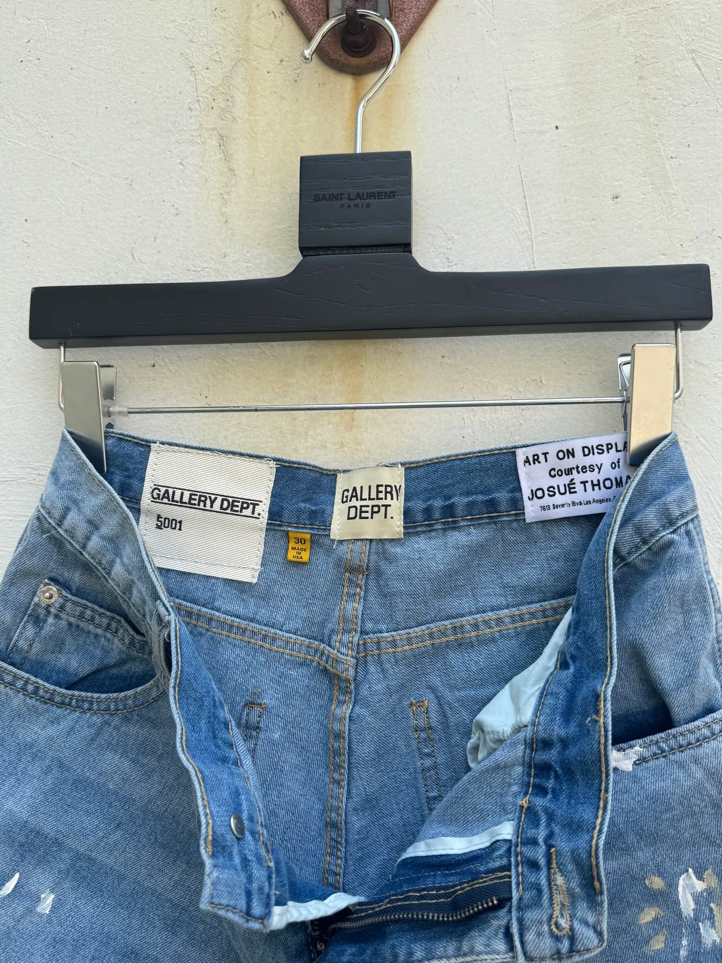 P200💰GD098 GALLERY DEPT splashing ink and paint destroying the edges, retro washed and distressed high street logging workwear denim shorts Workmanship: original accessories Customized original Logo buttons YKK zippers 6 complete labels Original hang tag Color: blue Size: S-XXL (28 30 32 34 36)